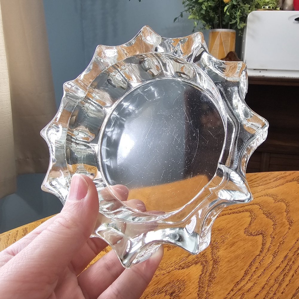 Vintage 40's Clear Glass Sunburst Heavy Ashtray Catch-all Celestial Whimsigoth